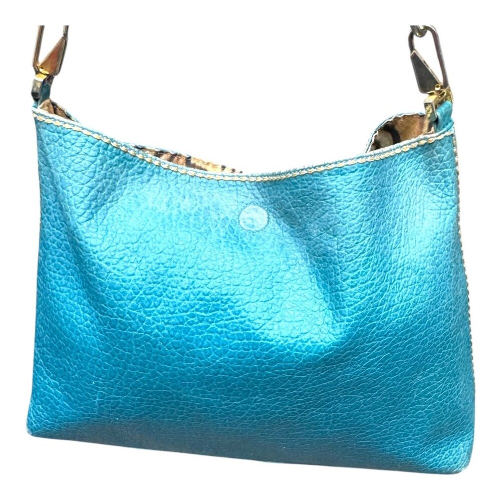 Plinio Visona Turquoise Pebbled Leather Shoulder Bag Made In Italy Purse READ
